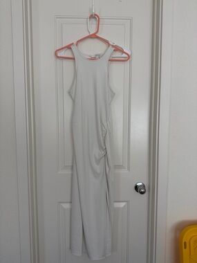 Sleeveless Ruched Tank Maxi Dress in Light Gray